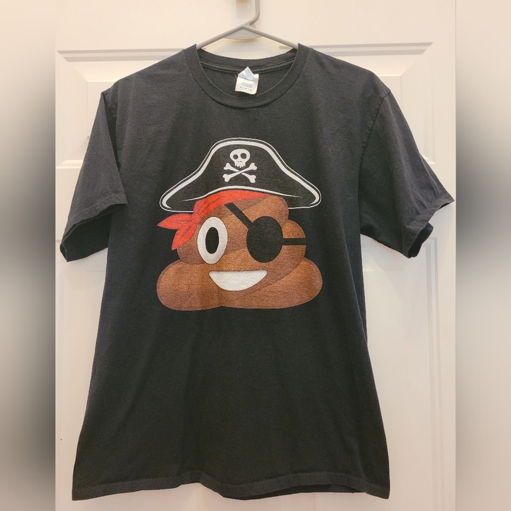 Pirate Poop Emoji tshirt, black, medium